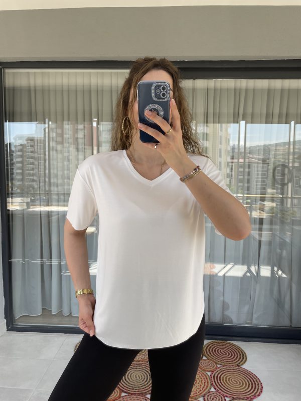 Oys V Yaka Tshirt Beyaz