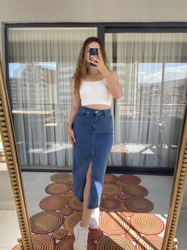 ZR Denim Etek Orta Mavi