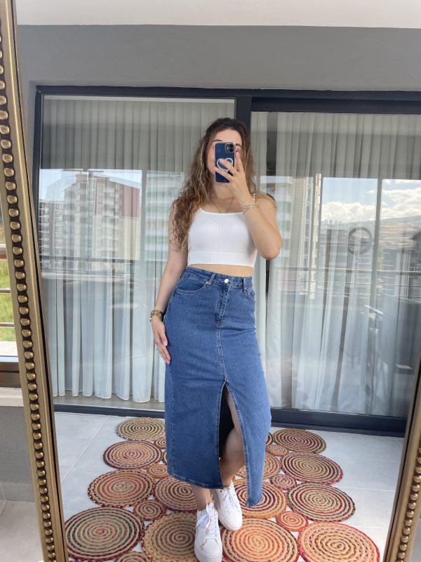 ZR Denim Etek Orta Mavi - Görsel 4