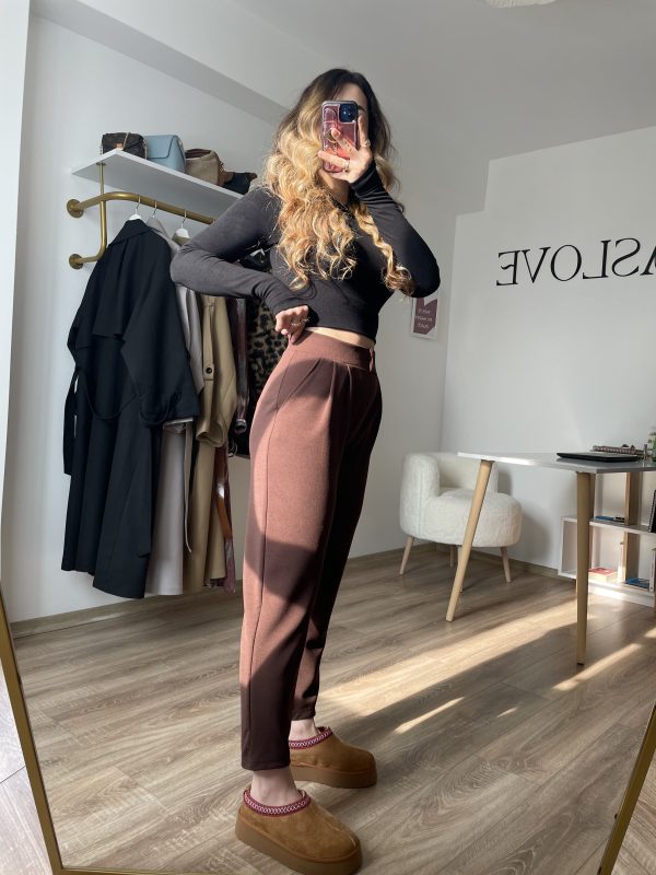 Likralı Krep Pantolon Kahve - Görsel 2