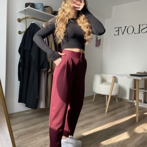 Likralı Krep Pantolon Bordo