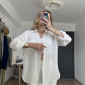 Tül Detaylı Tensel Gömlek Beyaz