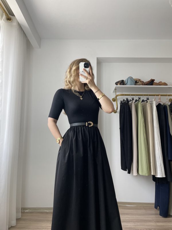 Poplin Elbise Maxi Boy Siyah - Görsel 4