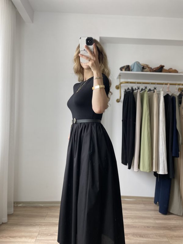 Poplin Elbise Maxi Boy Siyah - Görsel 3