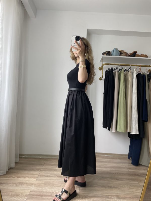 Poplin Elbise Maxi Boy Siyah - Görsel 5