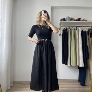 Poplin Elbise Maxi Boy Siyah