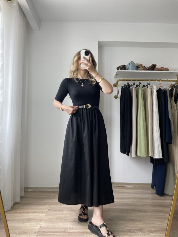 Poplin Elbise Maxi Boy Siyah
