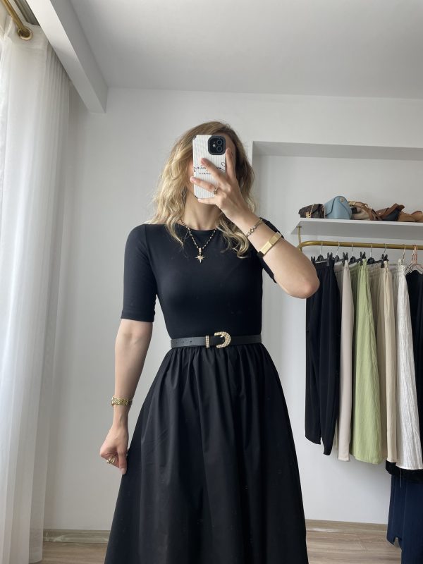 Poplin Elbise Maxi Boy Siyah - Görsel 6
