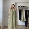 Organik Pamuk Askılı Maxi Elbise Haki - Görsel 3