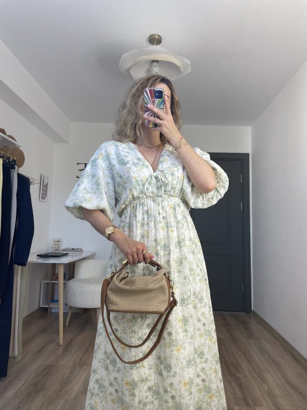 Müslin Pinterest Çiçekli Elbise Yeşil - Görsel 10