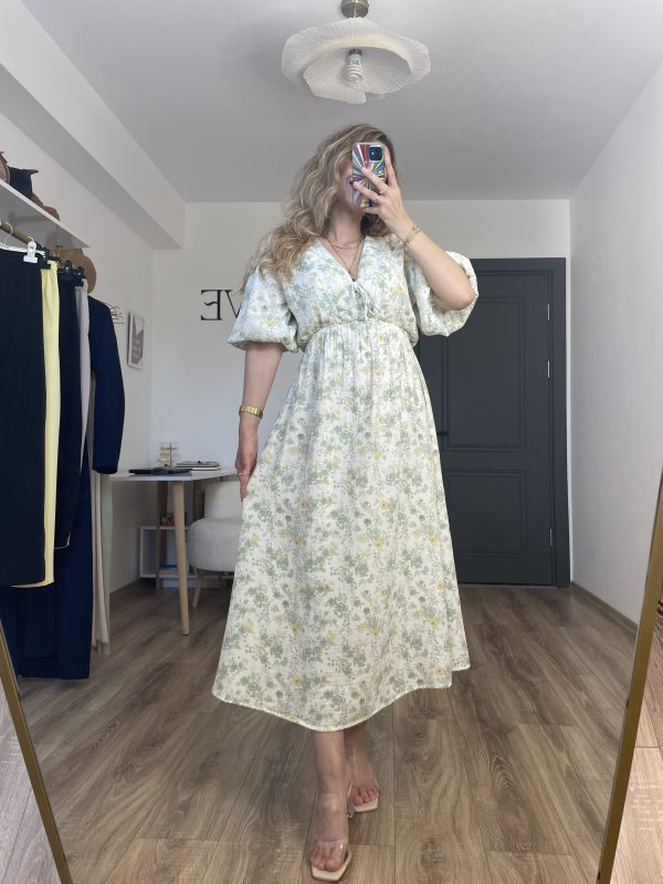 Müslin Pinterest Çiçekli Elbise Yeşil - Görsel 9