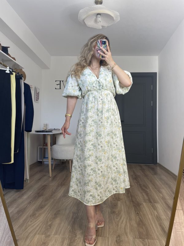 Müslin Pinterest Çiçekli Elbise Yeşil - Görsel 8