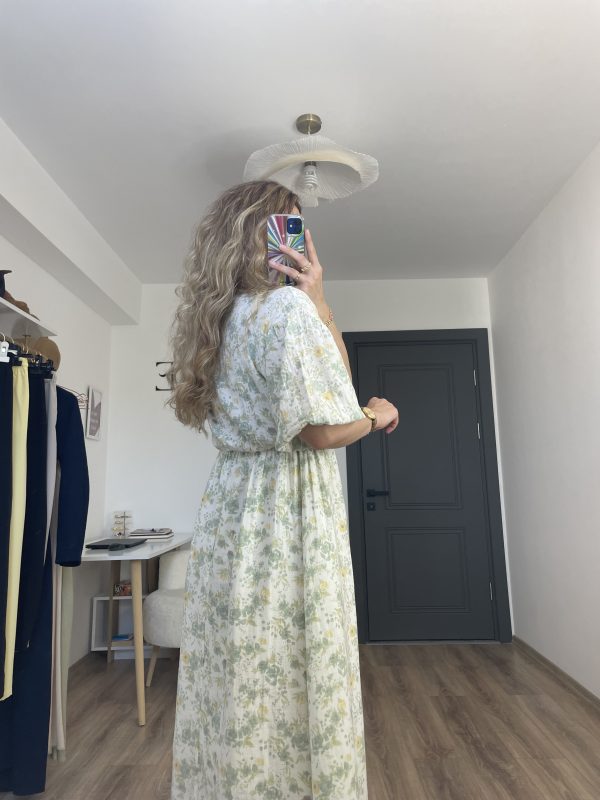 Müslin Pinterest Çiçekli Elbise Yeşil - Görsel 6