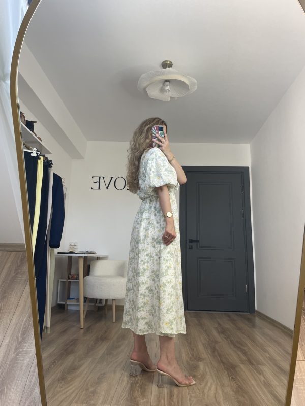 Müslin Pinterest Çiçekli Elbise Yeşil - Görsel 4